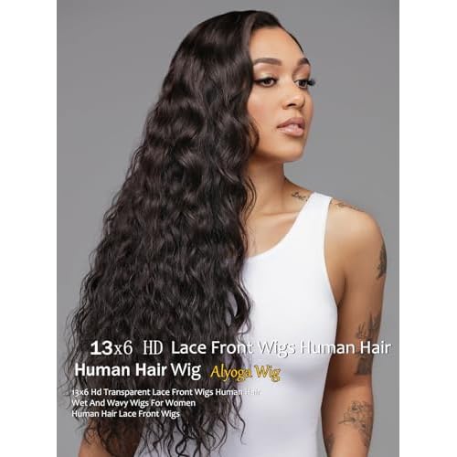 13x6 Deep Wave Lace Front Wigs Human Hair 180 Density Pre Plucked with Baby Hair Water Wave Wigs for Women Glueless Natural Color 20 inch