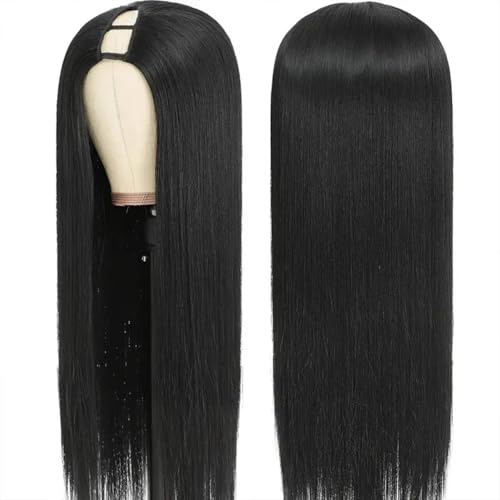 200% Density U Part Human Hair Wigs, Upgrade U Part Wigs With Drawstring No Glues Straight Human Hair Full Head Clip In Half U Shape Wigs For Women, Beginner Friendly,Natural Black Color(16 inch)