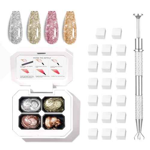 Finger Secret 4 Colors Set Ombre Pat Gel Nail Polish,Patting GelS Polish with 20Pcs Nail Sponges for 3d Gel Nail Art can be Painted in Salon or Home Use (k1)