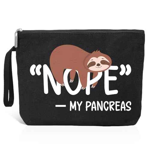 Nope My Pancreas Cute Sloth Diabetic Travel Cosmetic Bag, Diabetes Awareness Gifts, Funny Diabetic Bag Gift for Men Women Grandma Grandpa Mom Dad Aunt Uncle Sister Brother, Sloth Lover Gifts