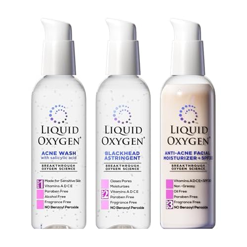 Liquid Oxygen Acne Treatment System for Acne-Prone Skin | Oxygen-Infused | Cleansing Wash, Blackhead Astringent & Hydrating Moisturizer | Blemish Control & Pimple Treatment | Dermatologist-Recommended