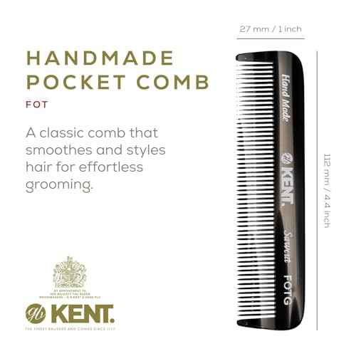 Kent A FOT Handmade Pocket Comb for Men, Women and Kids, All Fine Tooth Hair Comb Straightener for Everyday Grooming and Styling Hair, Beard and Mustache, Saw Cut and Hand Polished, Made in England