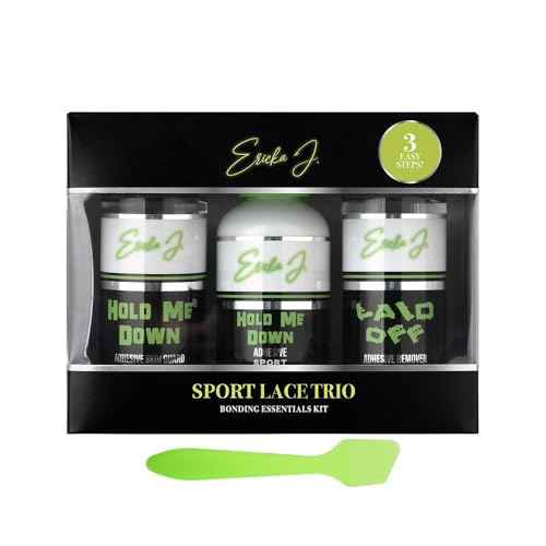 Ericka J. Lace Application System Trio Kit ? Skin Guard, Hold Me Down Adhesive & Laid Off Adhesive Remover ? Complete Wig Installation Solution, Waterproof & Sweat Resistant (Regular, Sports)