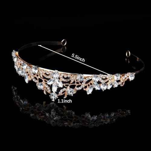 Gold Wedding Crown Crystal Tiara for Women Queen Crowns Princess Headband Rhinestones Tiaras for Bride Sparkle Hair Accessories for Birthday Prom Pageant Party