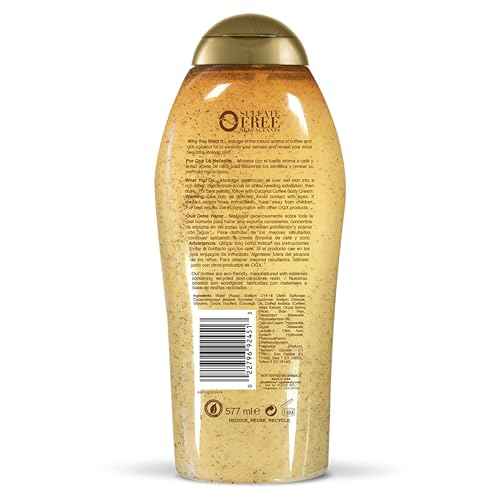 OGX Smoothing + Coconut Coffee Exfoliating Body Scrub with Arabica Coffee & Coconut Oil, Moisturizing Body Wash for Dry Skin, Paraben-Free with Sulfate-Free Surfactants, 19.5 Fl Oz