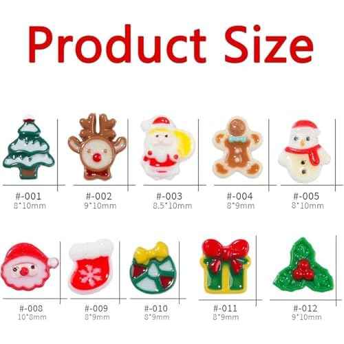 50Pcs Christmas Nail Art Charms - Cute Cartoon 3D Snowman, Elk, Holly Gift Design - Resin Flat Craft Winter Nail Supplies for Women Girls - New Year Decoration
