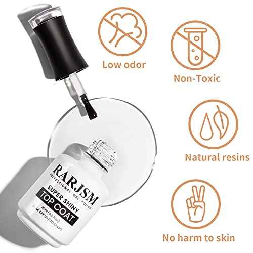 RARJSM Base and Top Coat Clear Shine Glossy Mirror Long Lasting Nail Art Gel Polish 15ml Big Capacity Soak Off 2pcs Set LED UV Curing Requires for Home Salon DIY Nail Manicure