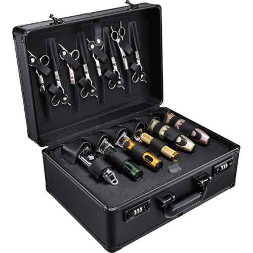 Barber Accessories Case, Profesional Barbers Briefcase Tool Case, Barber Cases for Clippers and Supplies, Hair Scissors Clippers Trimmer Organizer, Barbers Suitcase with Code Lock Black