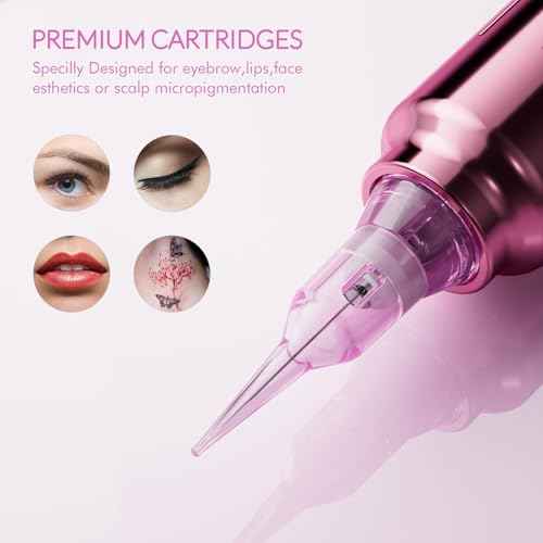 BIOMASER PINKY Pro Tattoo Cartridge Needles, 1RL 0.25mm Round Liner, 20 count Professional Disposable Single Needle Cartridges with Membrane for Tattooing Permanent Eyebwow,lip,Hair Scalp(0801RL)