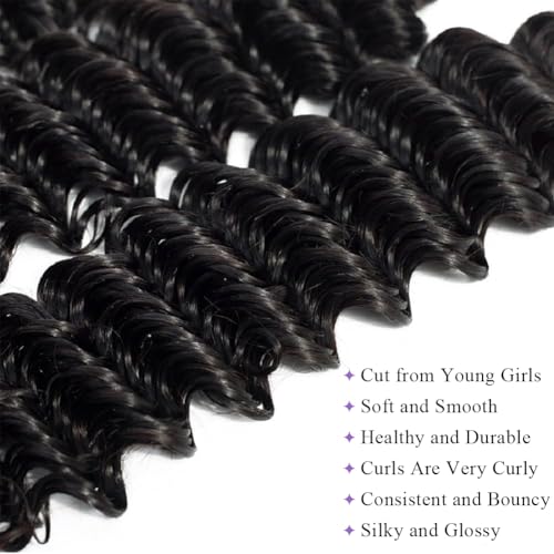 12A Deep Wave Human Hair Bundles 16 18 20 Inch Deep Curly Bundles Human Hair 100% Unprocessed Brazilian Virgin Weave Double Weft Raw Remy Hair Deals Full And Thick