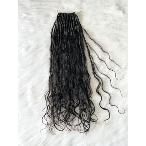 Pre-looped Crochet Boho Faux Locs with Human Hair body wave Ends Boho Hair Braids Goddess Dreadlocks Hair for Black Women Natural Color 18 Inch (Pack of 1)