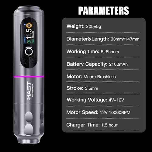 Mast Archer2 Cordless Tattoo Gun, Tattoo Machine Brushless Motor, Seamless Frame, 2000 mAh Battery, 3.5mm Stroke Length (Black)