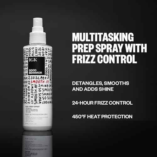 IGK GOOD BEHAVIOR 4-in-1 Prep Spray | Leave In + Detangle + Heat Protectant | Vegan + Cruelty Free |