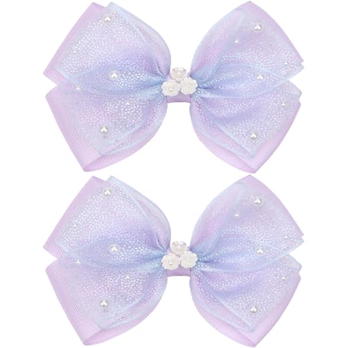 KISZU 4.5 Inch Flower Hair Bows Clips Mermaid Pearl HairPins for Girls Children Teens and Women