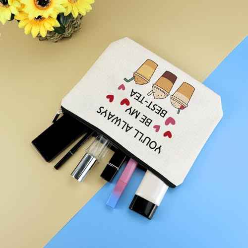 Bestie Gifts for Women Best Friends Makeup Bag Friendship Gifts for Bestie BFF Sister Cosmetic Bag Best Friends Birthday Christmas Graduation Gift for Her Tea Lover Travel Toiletry Pouch