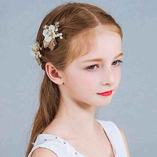 Wedding Flower Girl Hair Pins Bride Pearl Hair Piece Crystals Hair Clips Bridal Hair Accessories for Women and Girls Pack of 2 (Gold)