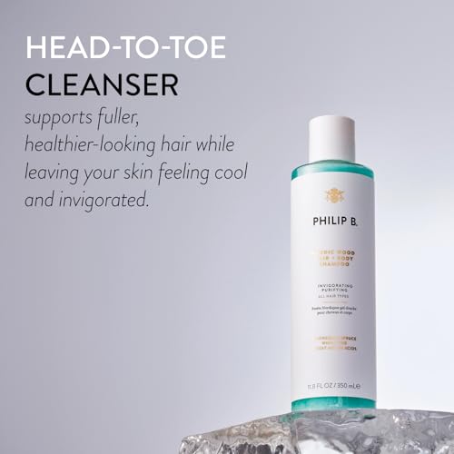 PHILIP B Nordic Wood Hair + Body Shampoo, 11.8 fl. oz. (350 ml) - Lathers Up Luxuriously, Conditions While Leaving You Feeling Cool& Invigorated, With Notes of Norwegian Spruce, White Pine and Camphor