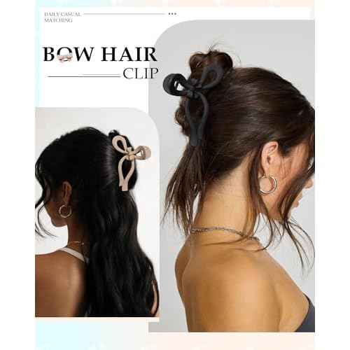 4 PCS Bow Hair Clips for Women Bow Claw Clip 5" Large Hair Claw Clips for Thick and Long Hair Cute Bows Jaw Clip (Dark Apricot + Khaki + Coffee + Black, 5" Extra Large)