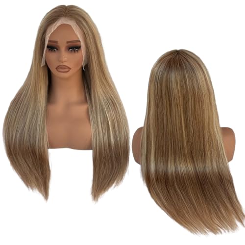 13x6 Ash Brown to Blonde Highlights Straight Lace front Wigs Human Hair 22in for Black Women HD Lace Glueless Pre Plucked 180% Density Brazilian Virgin Human Hair 22in