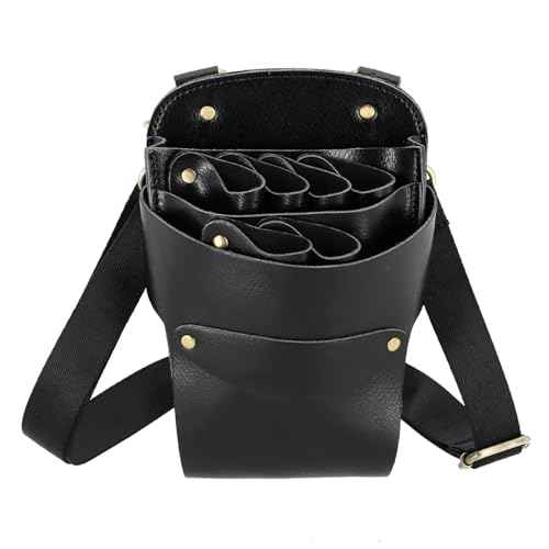 Hairdresser Scissors Bag, Leather Salon Barber Hairdressing Scissor Shears Holster Hair Stylist Tools Bag with Waist Shoulder Belt