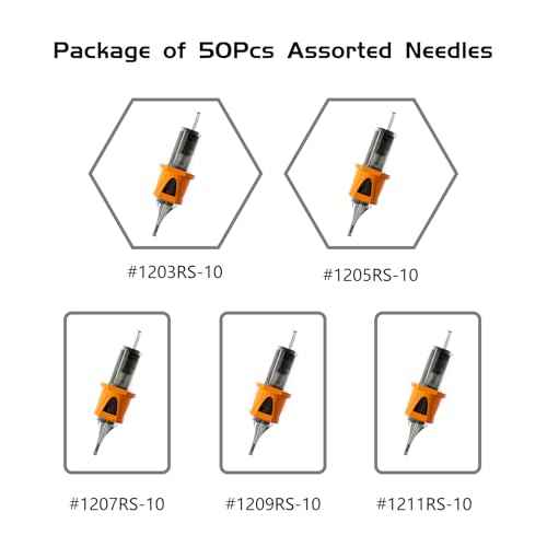 BIGWASP Energy Tattoo Cartridge Needles 50pcs Assorted Finger Ledge Tattoo Needle Round Shader 0.35mm Mixed #12 Standard RS (3RS 5RS 7RS 9RS 11RS) for Rotary Tattoo Machine