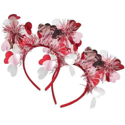 Heart Headband Accessories for Women Girls-2pcs Hair Band Hair Hoop Hair Accessorie Red Sequin Love for Birthday Bachelorette Holiday Festival Party Accessories Gifts