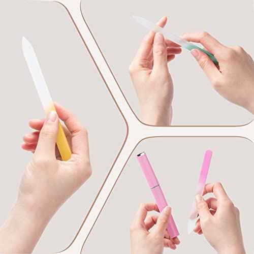 6 Pcs Glass Nail File With Case, Crystal Nail Files for Natural Nails Fingernail Files Set, Double Sided Etched Nail Filer Professional Ceramic Glass File for Travel Gifts Package Fine Grit
