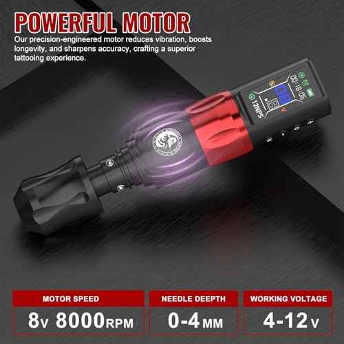 Wormhole Tattoo Gun Tattoo Kit Smart Tattoo Pen With Dot Working Mode, JUMP-START MODE, Memory And Timing Function Wireless Aluminum Alloy Tattooing Equipment For Professional Artists - Black