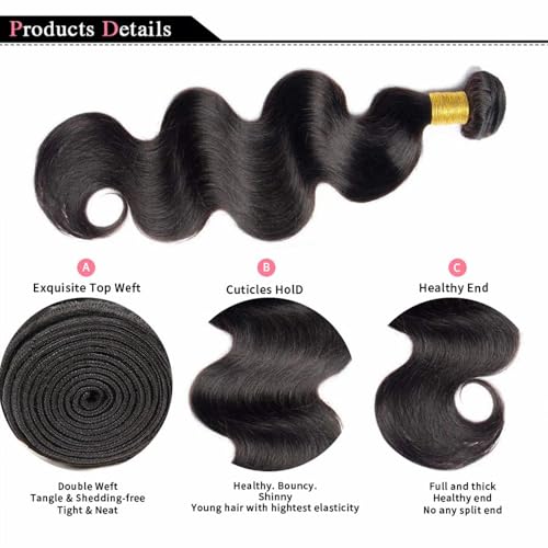 Body Wave Human Hair Bundles - 18, 20, 22 Inch - 3 Bundles - 12A Grade - 100% Unprocessed Brazilian Virgin Hair Extensions for Black Women