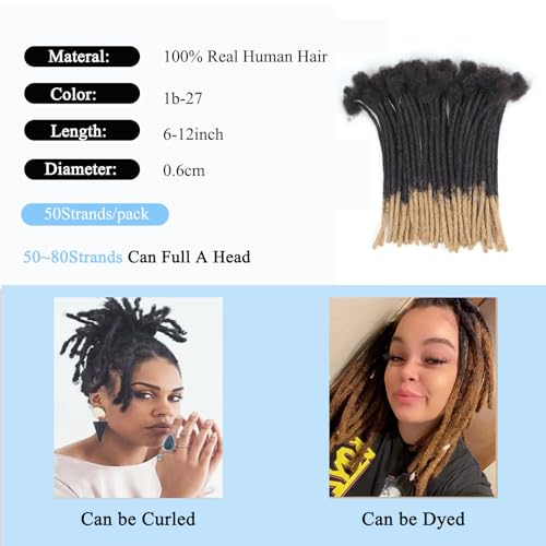 8 inch 50 Strands Loc Extensions Human Hair, 0.6cm Width 100% Human Hair Dreadlock Extensions for Men/Women, Can be Dyed Soft Dreads Extensions,1b/27