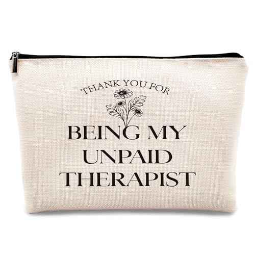 kdqua Thank You for Being My Unpaid Therapist Makeup Bag, Mental Health Therapist Gifts for Women Girls Friend Friends, Inspirational Therapist Appreciation Gifts Linen Travel Cosmetic Bag