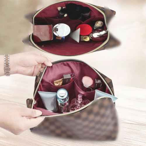 bopomofo Brown Checkered Cosmetic Bag 3 Pack,1 Big Pouch,1 Makeup Brushes Holder, 1 Coin Purse,Portable Travel Makeup Bag Set Lightweight and Waterproof Storage Bag Organizer (Brown Checkered 3 Pcs)
