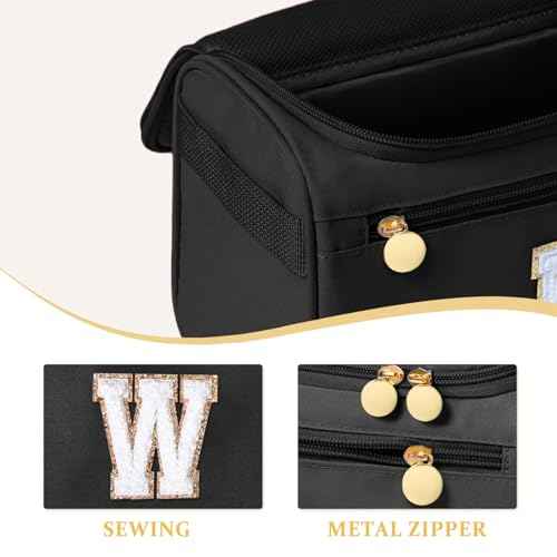 COSHAYSOO Christmas Valentines Galentines Day Fall Travel Gifts for Women Friend Sister Bestie Happy Birthday Party Favor Present, Large Hanging Toiletry Bag Skin Care Toiletries Black Letter W