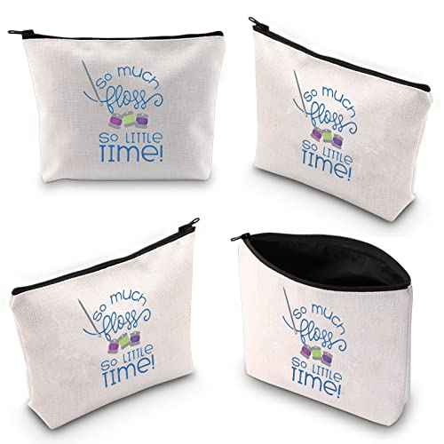 WCGXKO So Much Floss So Little Time Zipper Pouch Makeup Bag Gift for Knitters Crochet Lover (So Much Floss)