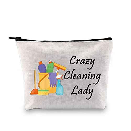 MBMSO Cleaning Lady Gifts Crazy Cleaning Lady Makeup Bag Housekeeper Appreciation Gifts for Cleaning Lovers Housekeeping Gift