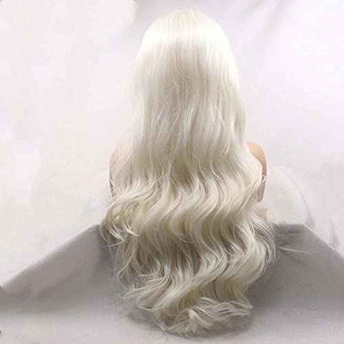 1001#Color Synthetic Blonde White Lace Front Wigs For Women Hair Platinum Blonde Hair Long Body Wave Wig Heat Resistant Fiber Long Wavy Wigs