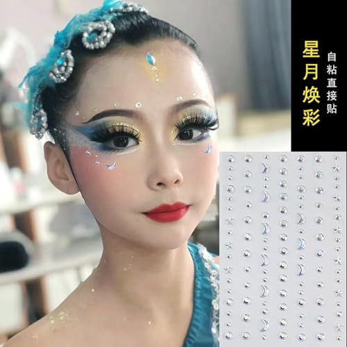 5D Self Adhesive Face Gems Pearls for Makeup, 5 Sheets 3D Bow Moon Butterfly Shape Hair Jewels Diamonds with Tweezers, Bling Rhinestone Stickers for Crafts,Face,Nail (Pink,Purple,Blue,White)