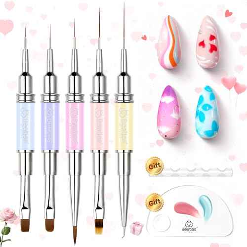 Beetles Nail Art Brushes Set 7 Pcs Double-ended Nail Art Brushes Kit Gel Polish Design Pen Liner Brush Petal Painting Brush Oval Brush Flat Brush Gradient Brush Dotting Pen Gifts for Women