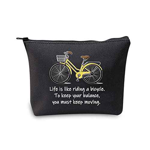 MBMSO Bicycle Gift Cosmetic Bag Bicycle Makeup Bag Life is Like Riding a Bicycle Zipper Bag Cyclist Gift Cycling Toiletry Bag