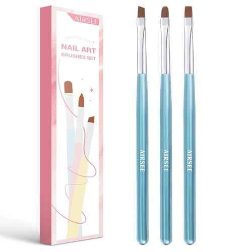 AIRSEE Nail Art Clean Up Brushes, 3 PCS Flat/Oval/Fine Angled Gel Nail Brush for Cleaning Polish Mistake on the Cuticles, Painting Brushes, Art Design DIY Tools, Blue