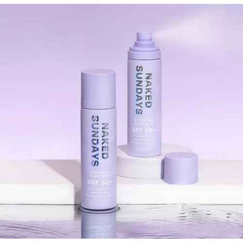 Naked Sundays SPF 50 Hydrating Glow Mist SPF Setting Spray and Face Sunscreen, Lightweight & Non-Greasy, Hydrating Ultra-Fine Mist with Hyaluronic Acid for All Skin Types, Makeup-Friendly - 2 pack