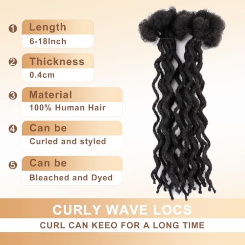 10'' Human Hair Wavy Dreadlocks ? 30 Strands Curly Loc Extensions, 0.6cm Diameter, Natural Looking and Lightweight, Great for Loc Style Refresh