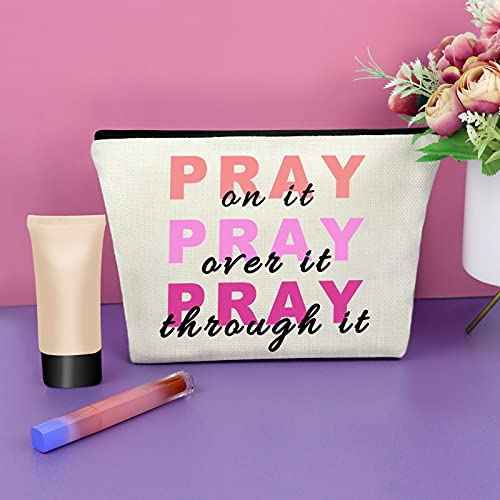 Christian Bible Verse Makeup Bag Cosmetic Organizers Inspirational Quotes Motivational Gift for Women Sister Friend Baptism Religious Birthday Christmas Travel Bag