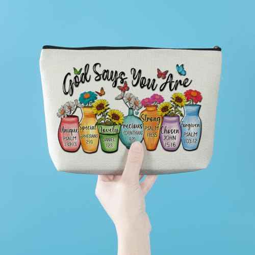 Christian Gifts Floral Makeup Bag Bible Verse Cosmetic Bag Motivational Religious Gifts for Women Girls Coworker Mom Her Friend Zipper Pouch Travel Organizer Toiletry Bag Vacation Christmas Birthday