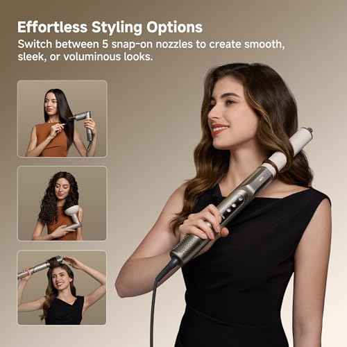 Dreame Dazzle Hair Styler and Dryer- Intelligent Nozzle Recognition, 110,000RPM High-Speed Motor for Fast Drying, 300M Negative Ions, 5 Snap-on Attachments, Smart Screen, 3 Customizable Modes