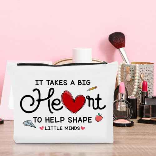 Teacher Gifts, Teachers Appreciation Gifts, Teacher Gifts for Women, It Takes A Big Heart to Help Shape Little Minds Makeup Bag, Teacher Birthday Gifts, Gifts for Teachers Women Cosmetic Bag