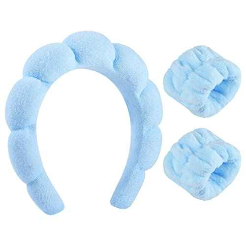 Sponge Spa Headband for Women, Makeup Headband and Wrist Washband Set Skincare Headband for Teen Girl Valentine's Day Gifts Trendy Stuff
