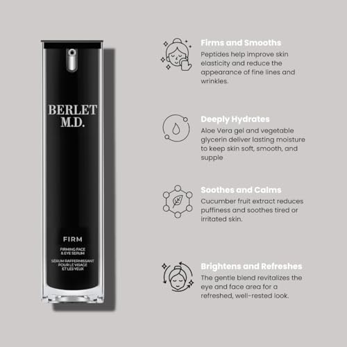 FIRM Face & Eye Serum, Oil-Free Firming & Anti-Aging Serum with Peptides, Aloe Vera & Cucumber Extract, Reduces Dark Circles & Fine Lines, Vegan, Fragrance-Free, All Skin Types, 30ml