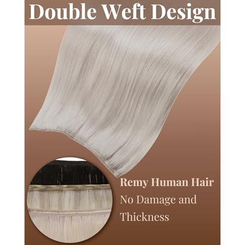 Hetto Sew in Hair Extensions Real Human Hair Blonde Weft Hair Extensions Human Hair Platinum Blonde Human Hair Extension Weft Straight Silky 18 Inch 100g