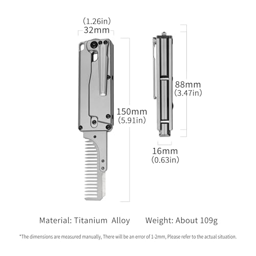TC347 2-in-1 Titanium Handle Carrot Utility Knife, Hair Beared Comb, Retractable Box Cardboard Cutter EDC Pocket Knives, 10pcs SK5 Replaceable Blade with Pocket Clip, Glass Breaker